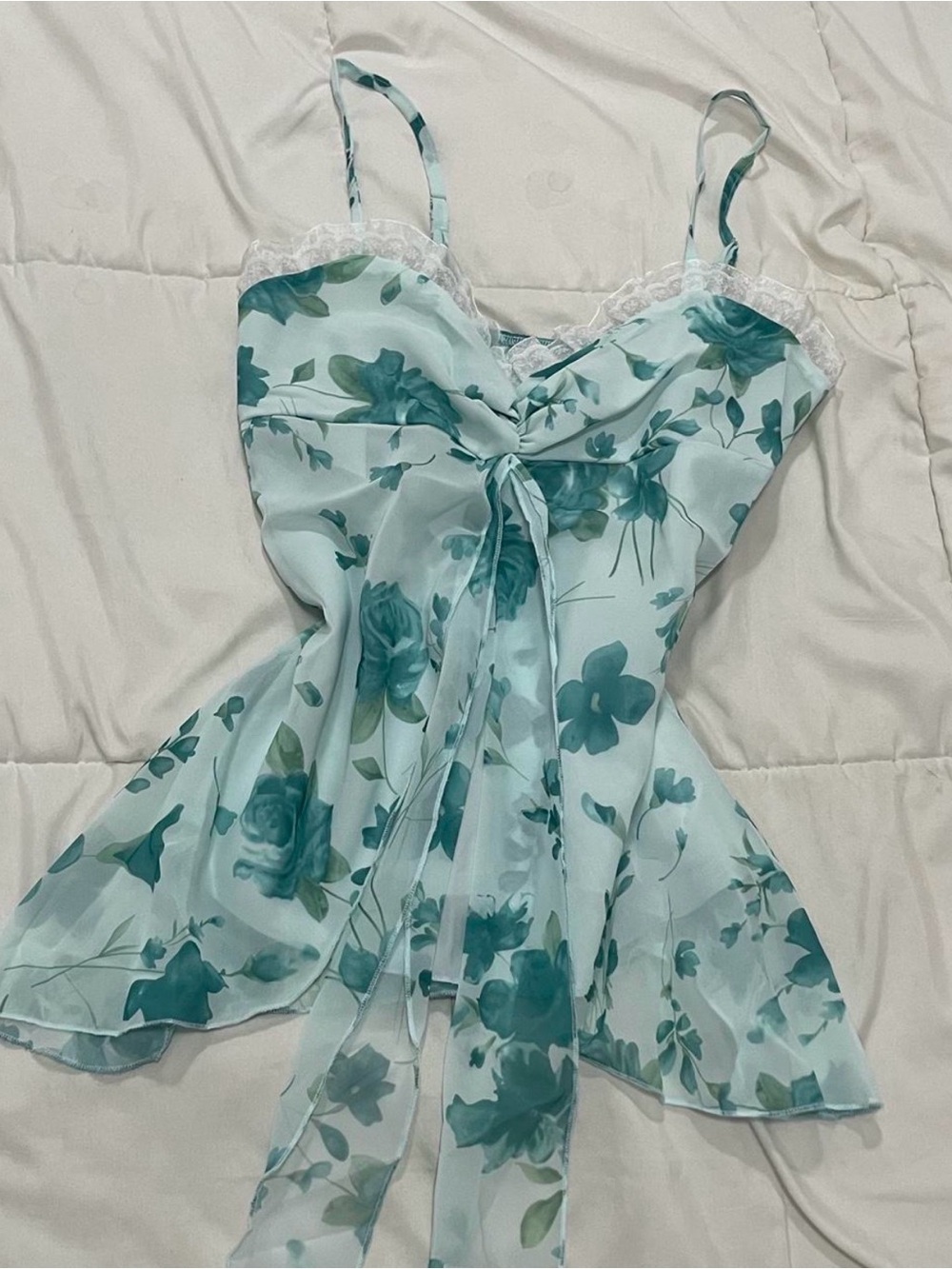 Y2K Blue Flowy Tank Top